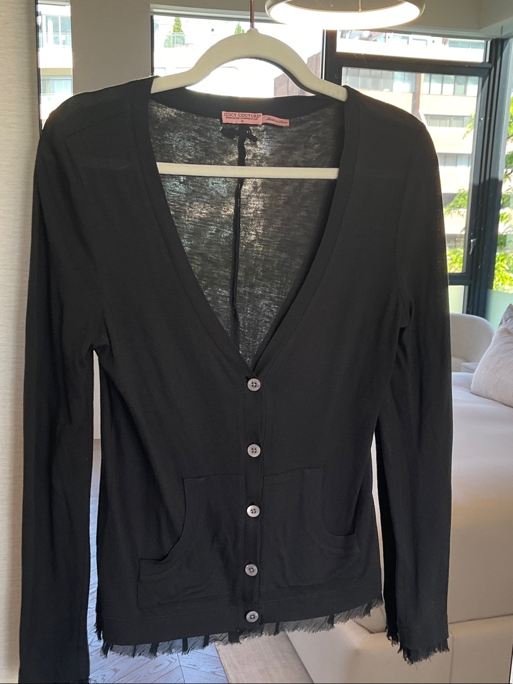 Juicy Couture Black Sheer Cardigan with Pink Label